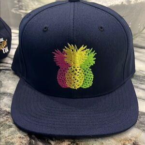 Navy Blue Hat with Colorful Pineapple Design